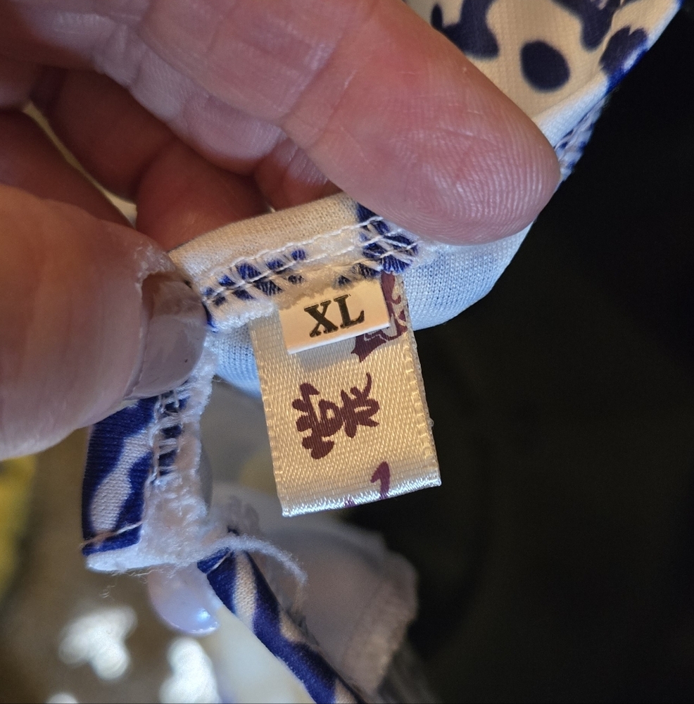 Korean White & Blue Embroidery Print Patterned Mini Dress SzL - Picture 7 of 7